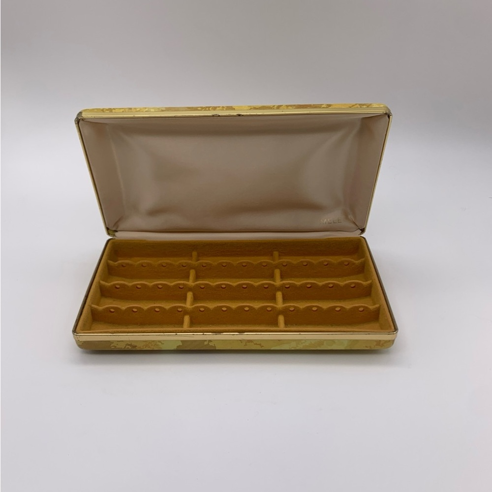 Vintage MELE Hinged Hard Case Jewelry Travel Organizer Rectangle Box Beige Gold